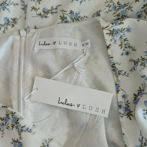 NWT Lulus x Lush So True White Floral Print Tiered Short Sleeve Mini Dress - M - Picture 9 of 10